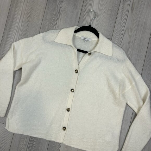 Madewell Women's Carrabelle Polo Cardigan Sweater Small NB396 Ivory - Picture 3 of 11